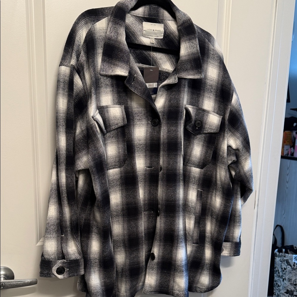 Lucky Brand Black and White Plaid Utility Jacket